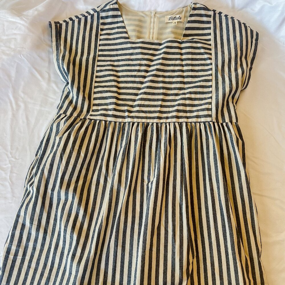 Listicle Blue and White Striped Dress Women's Size Large Zipper Square Neck